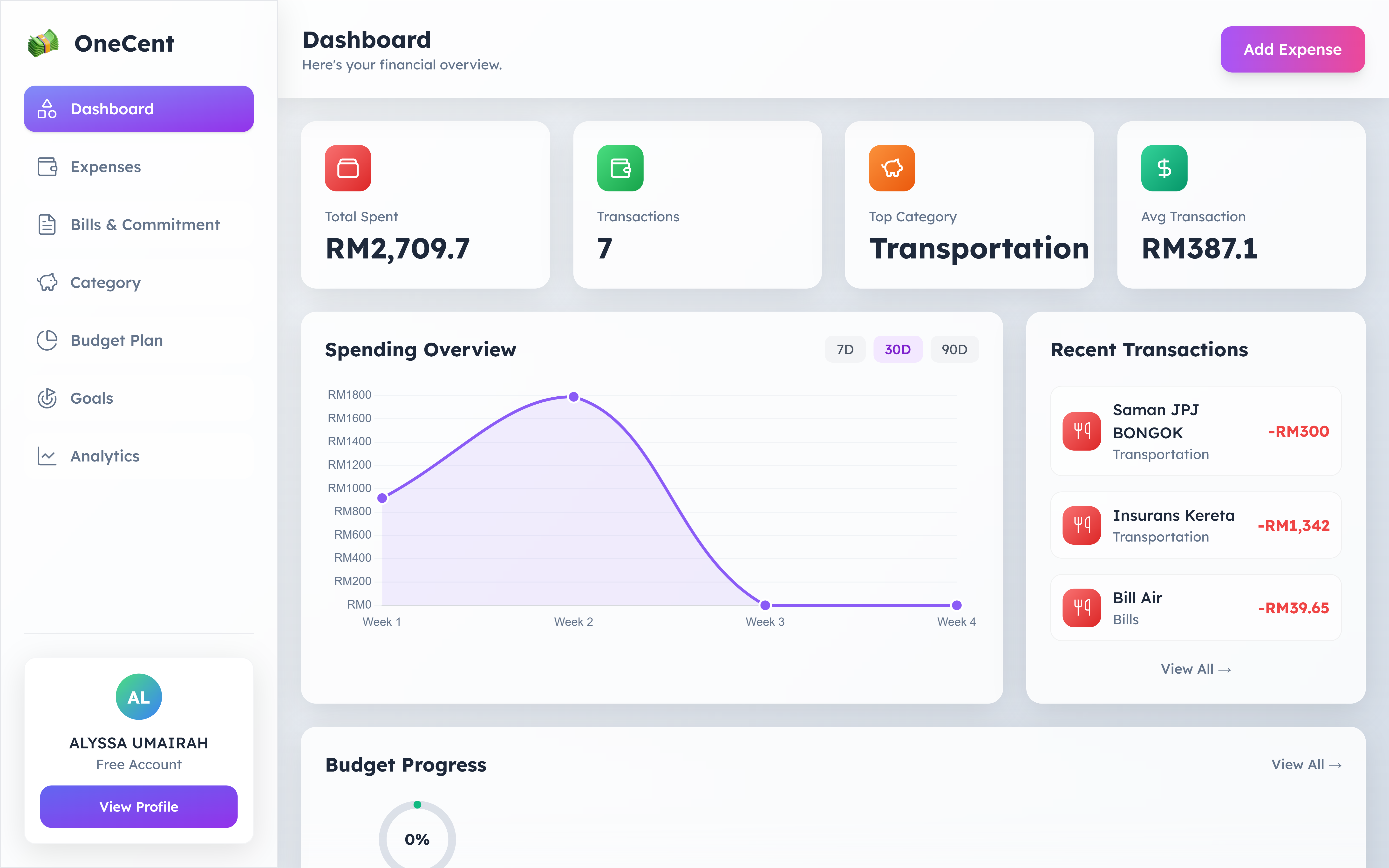 Best Simple Expense Tracker App - 1Cent Tracker Interface Screenshot